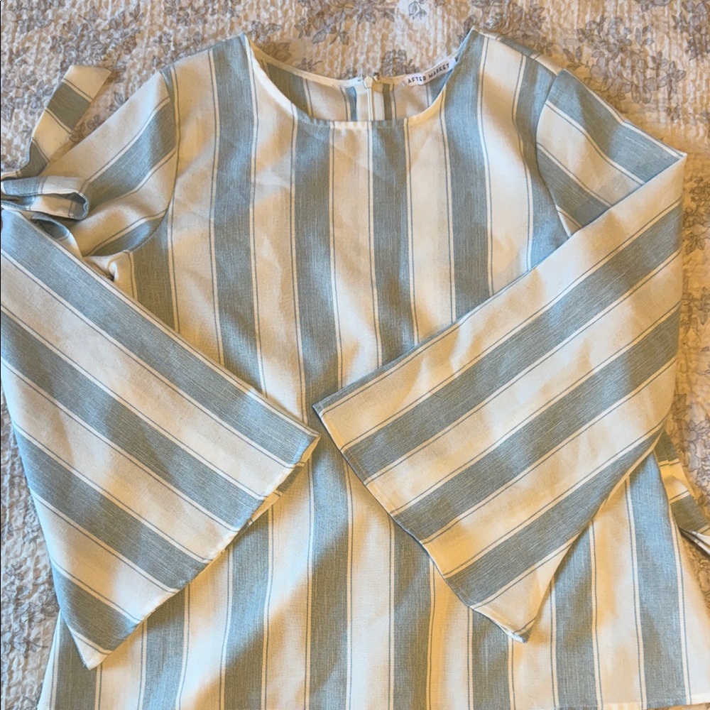 Boho Romantic Striped Linen Blouse with Oversized Bow Sleeves